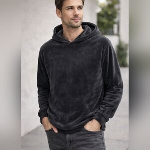 UGG Men’s Plush Hoodie Pullover Size M Dark Gray Soft Cozy Lounge